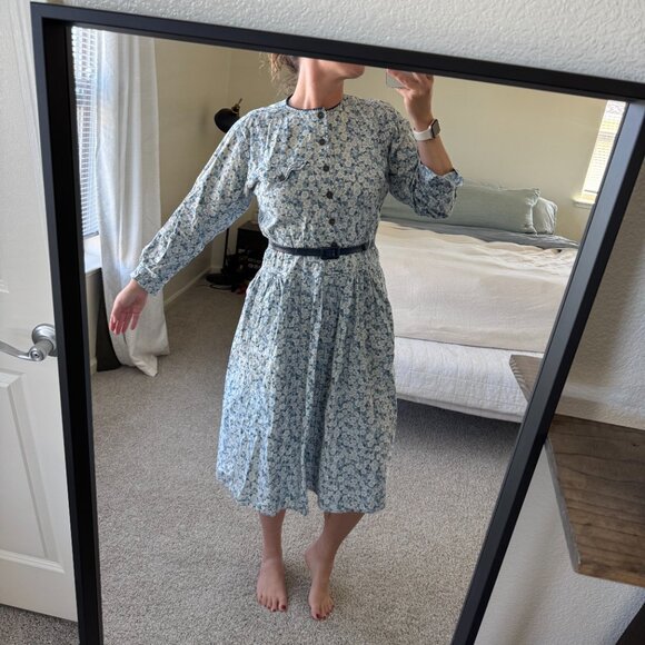 Vintage Liz Claiborne Blue Floral Peasant Long Sleeve Midi Dress Size Petite M - Picture 12 of 12